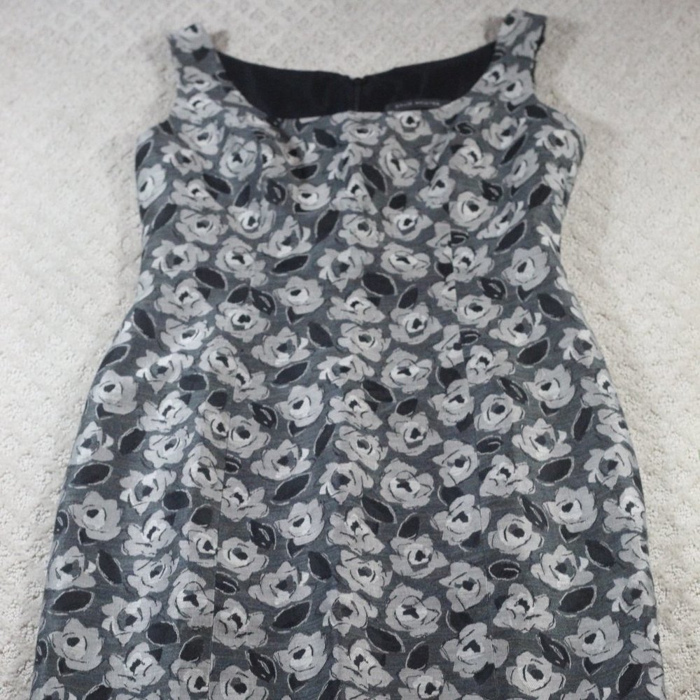 Vintage David Meister Size 2 Black & Grey Floral Sheath Dress